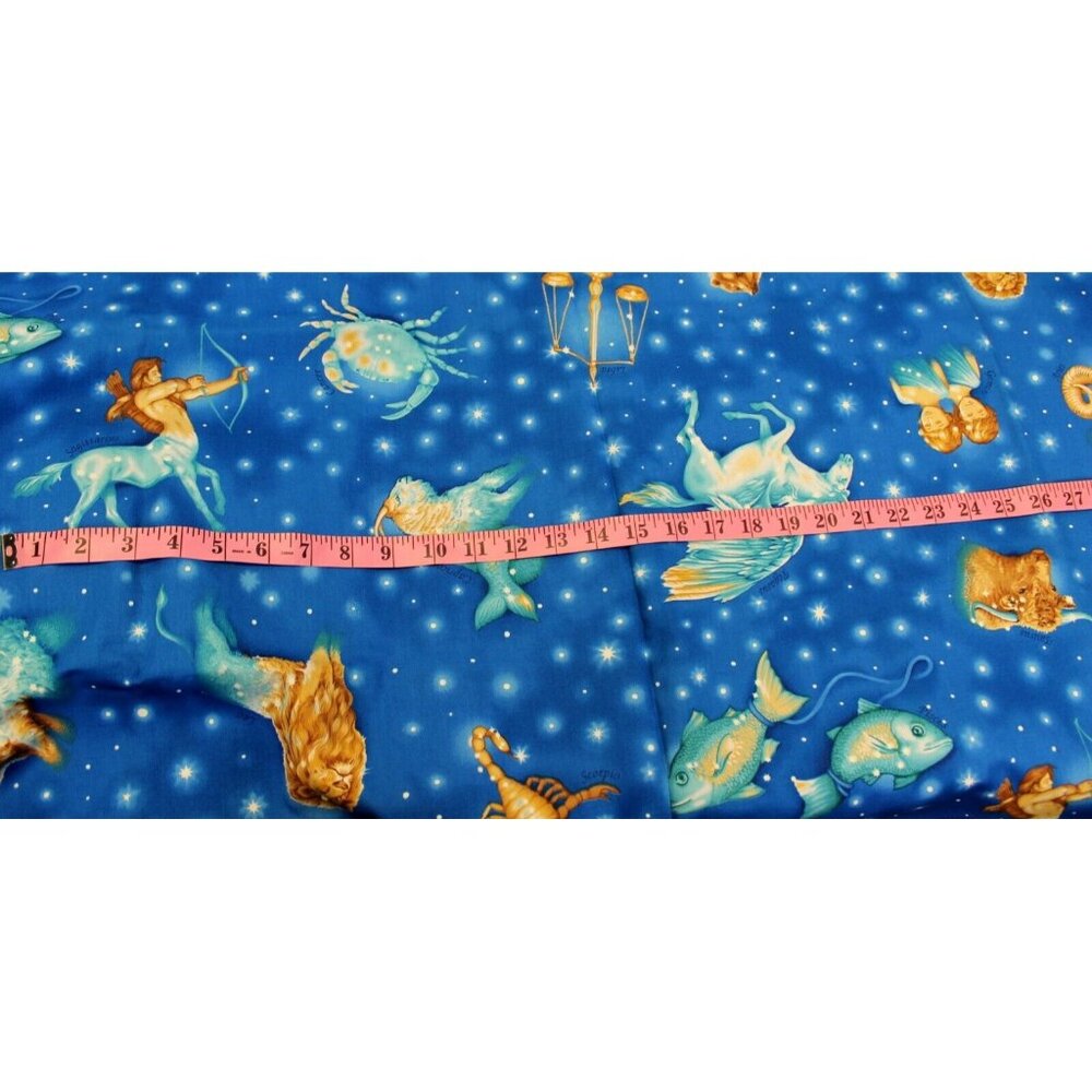 Zodiac Cranston Bright Blue Cotton Stars Astrology Sign Fabric Horoscope